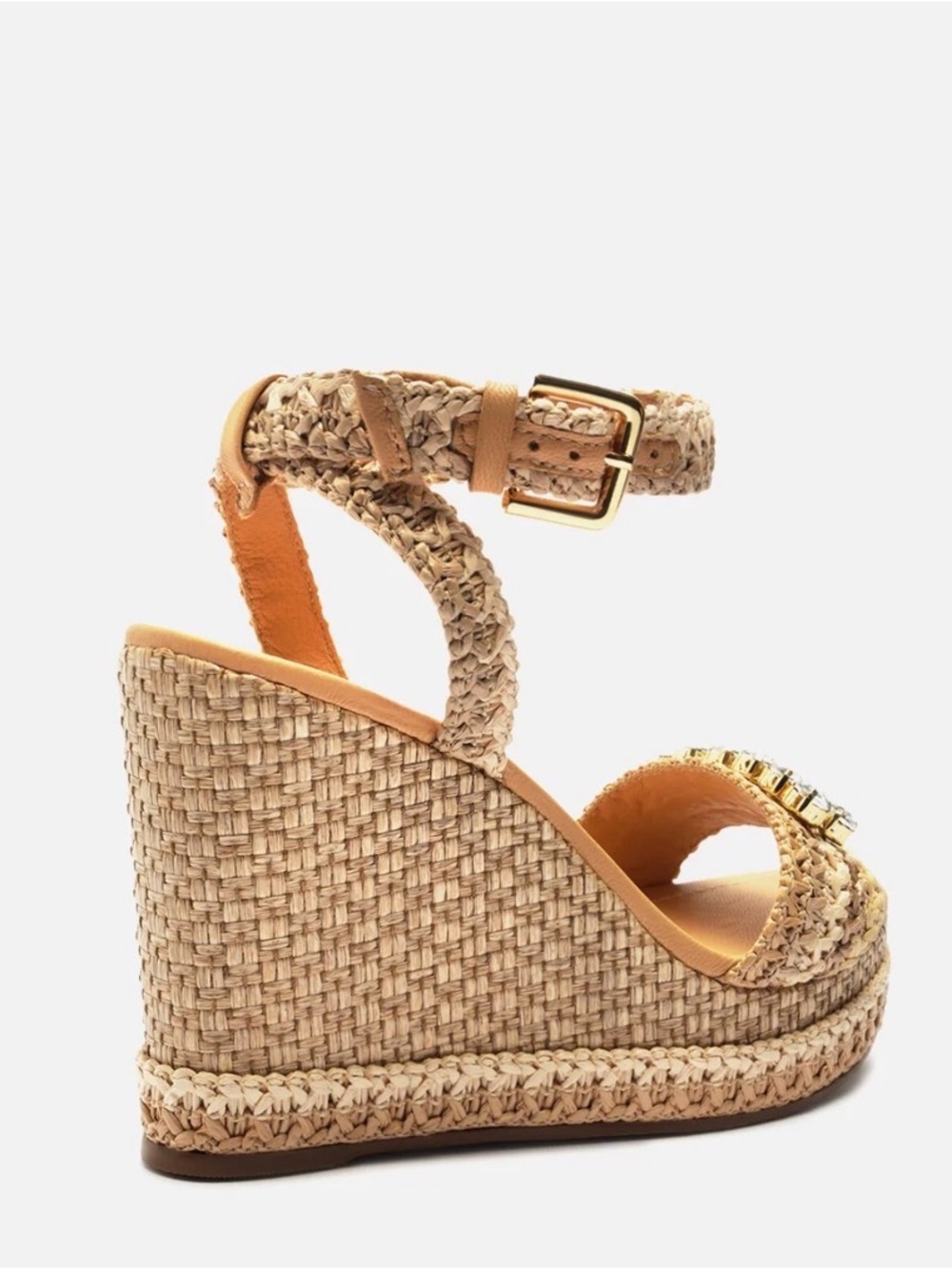 Natural Raffia Wedge Sandal with Embellished Toe Strap - Picture 9 of 10